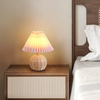 Rattan Base Table Lamp, Fabric Pleated Shade, USB Powered | Euroselle