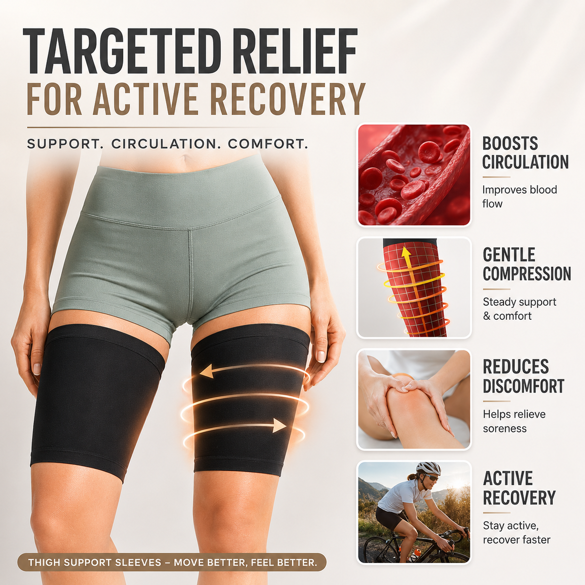 Manchon de compression pour cuisse — soutien respirant pour stabiliser les muscles