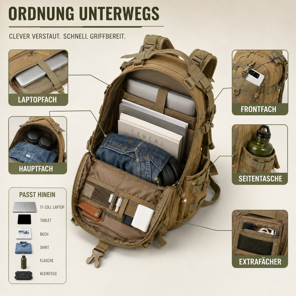 40-Liter-Taktik-Rucksack – wasserdichtes Laptopfach und MOLLE-Gurtband