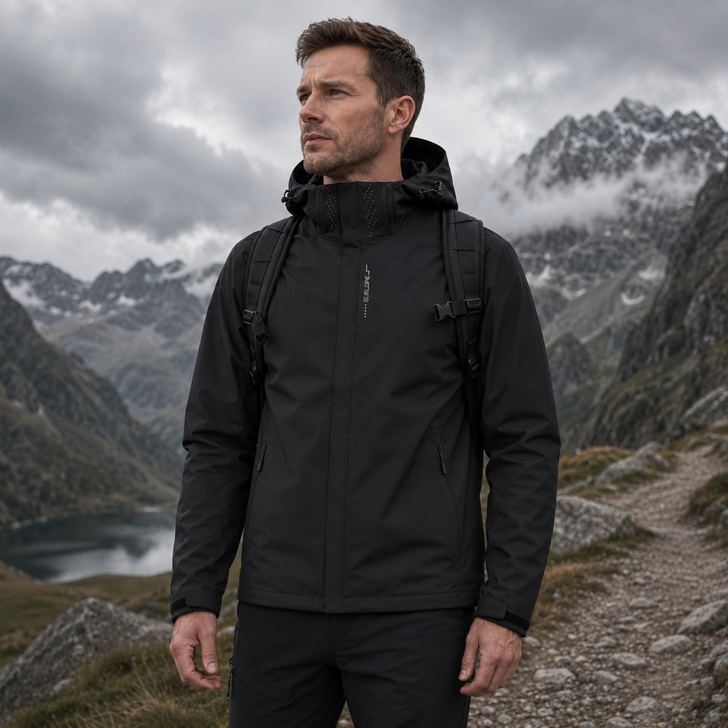 Veste de pluie légère à fermeture éclair pour homme — coque respirante à capuche