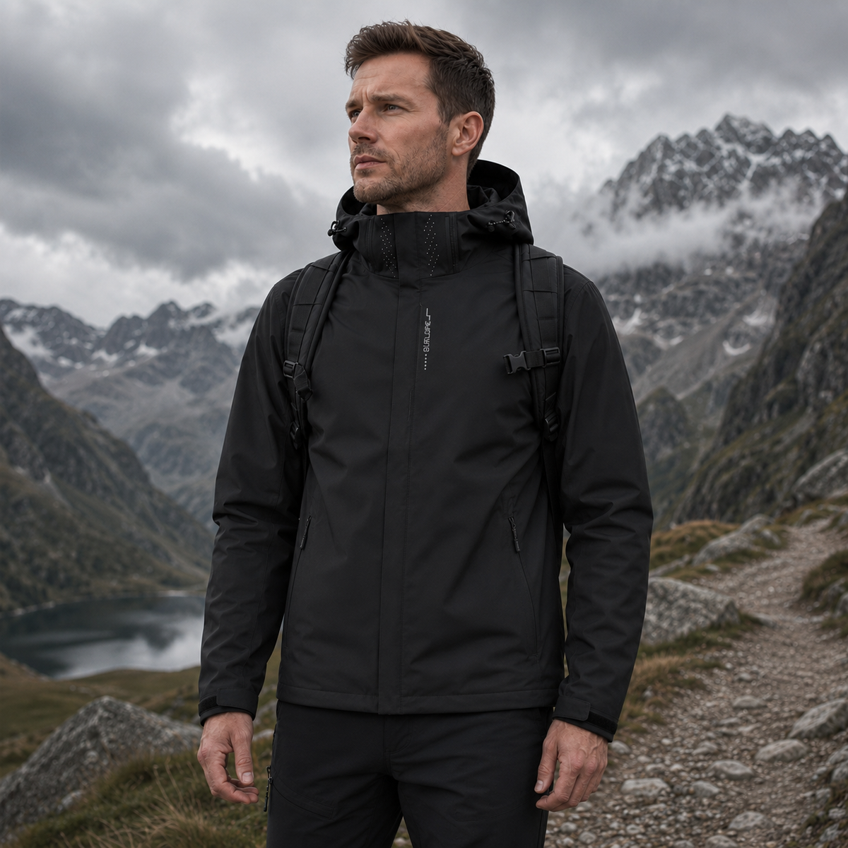 Veste de pluie légère à fermeture éclair pour homme — coque respirante à capuche