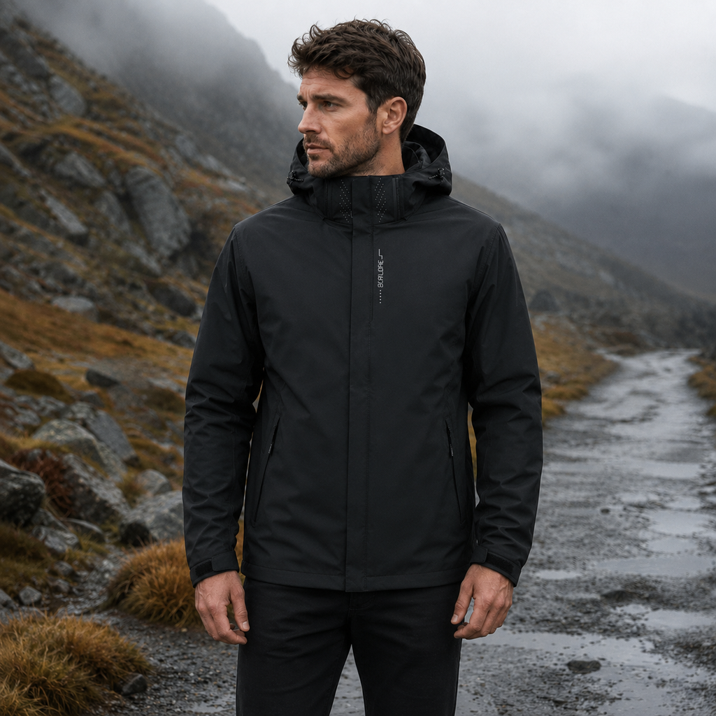 Veste de pluie légère à fermeture éclair pour homme — coque respirante à capuche