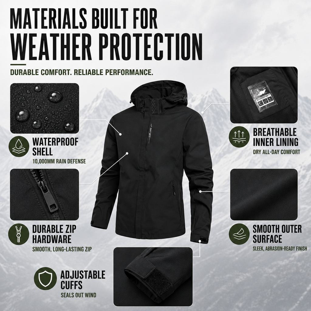 Veste de pluie légère à fermeture éclair pour homme — coque respirante à capuche
