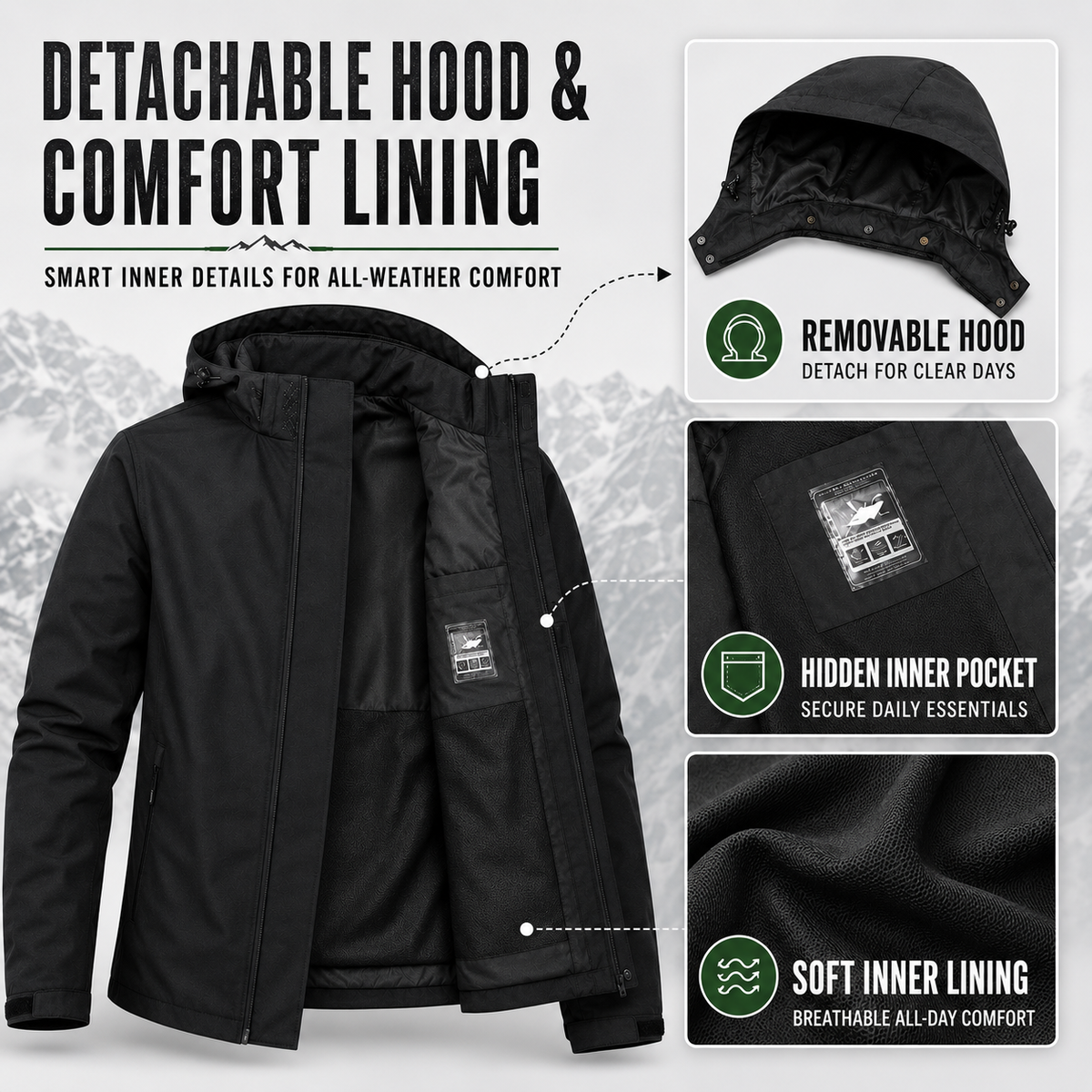 Veste de pluie légère à fermeture éclair pour homme — coque respirante à capuche