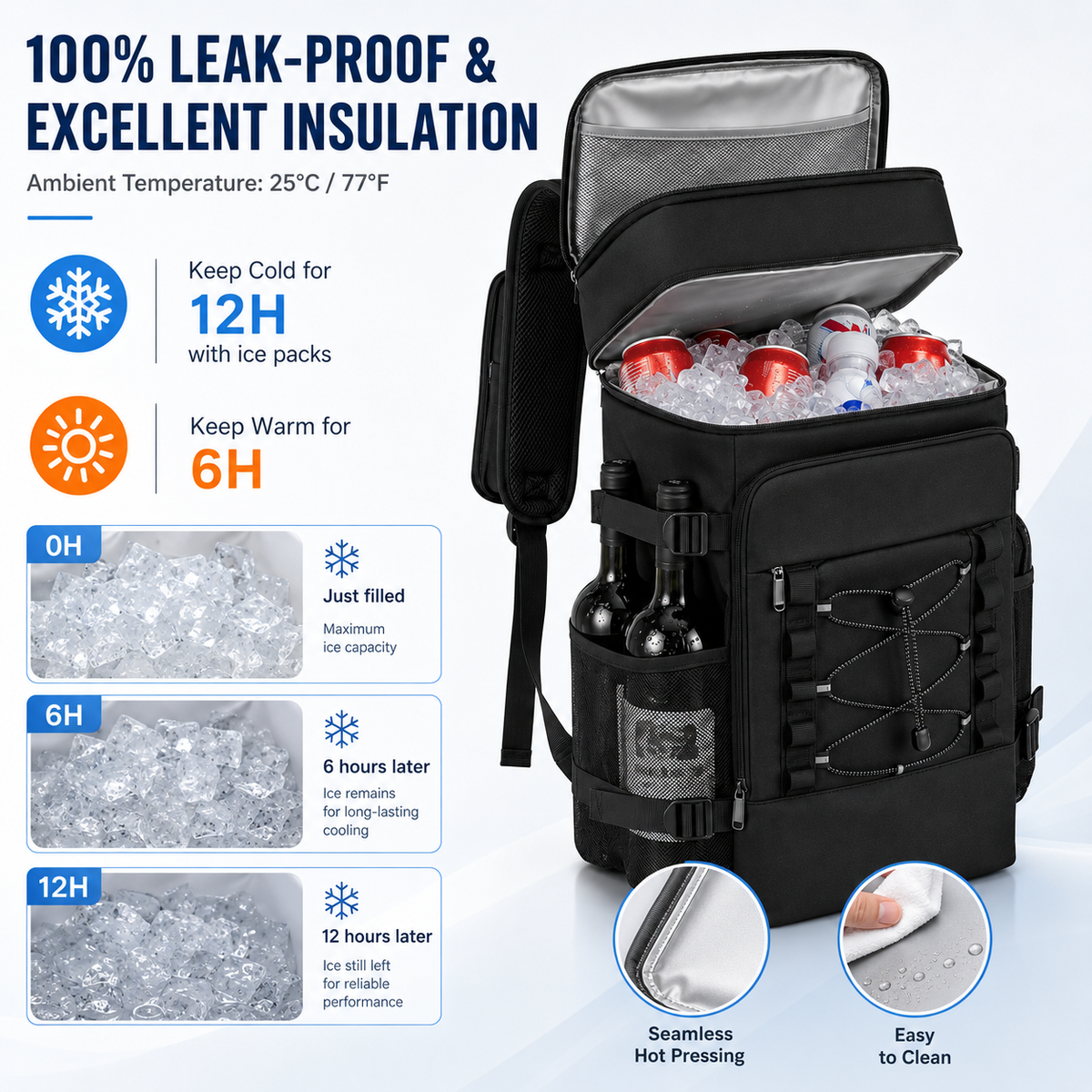 Nevera térmica tipo mochila — Dos compartimentos, bolsillos para botellas