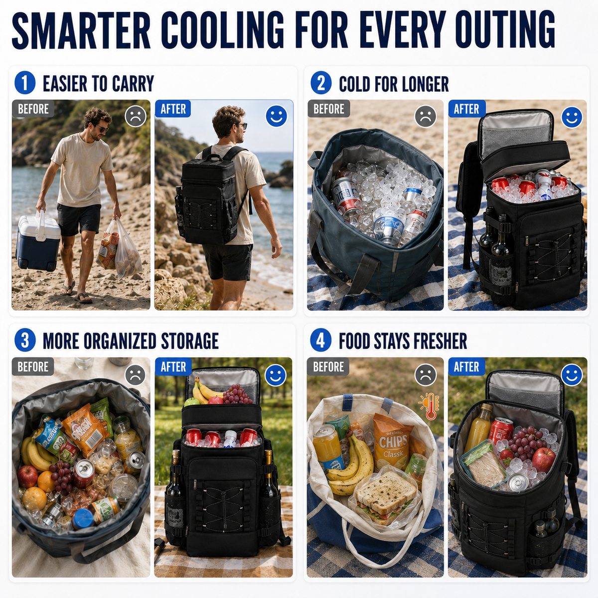 Nevera térmica tipo mochila — Dos compartimentos, bolsillos para botellas