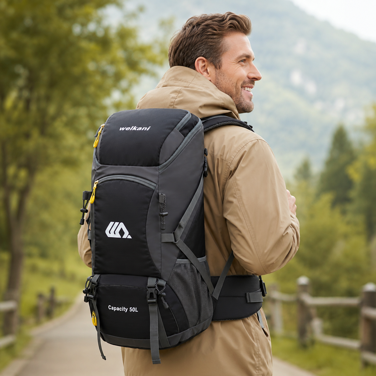 50L Hiking Backpack — Shoe Compartment, Padded Straps & Hip Belt