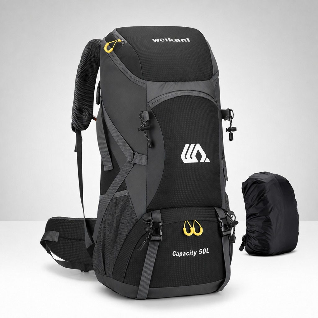 50L Hiking Backpack — Shoe Compartment, Padded Straps & Hip Belt