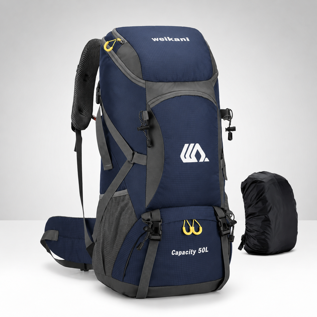 50L Hiking Backpack — Shoe Compartment, Padded Straps & Hip Belt