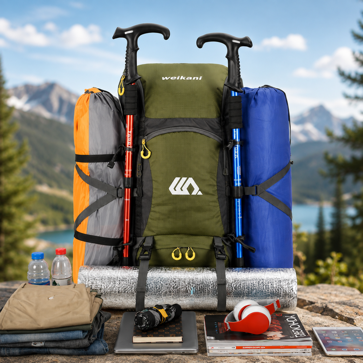 50L Hiking Backpack — Shoe Compartment, Padded Straps & Hip Belt