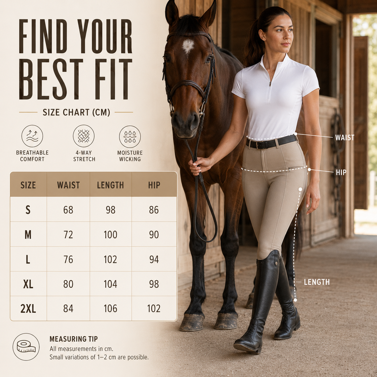 Women's Stretch Equestrian Pants — Contrast Panels, Zip Pockets