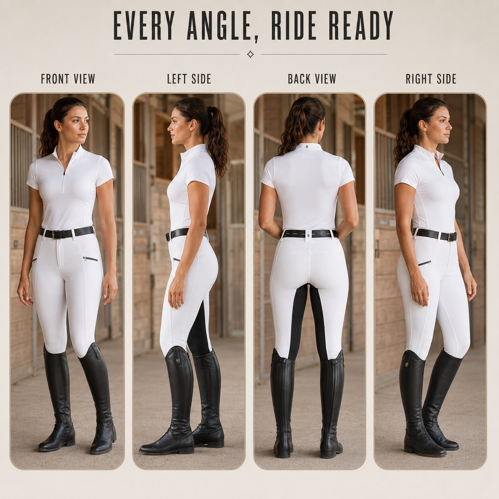 Women's Stretch Equestrian Pants — Contrast Panels, Zip Pockets