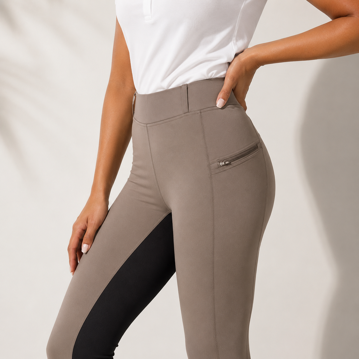 Women's Stretch Equestrian Pants — Contrast Panels, Zip Pockets