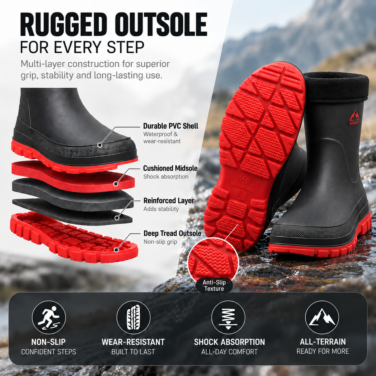 Wasserdichte Winter-Regenstiefel für Herren — Wadenhoch, rutschfest, mit Kunstfellfutter