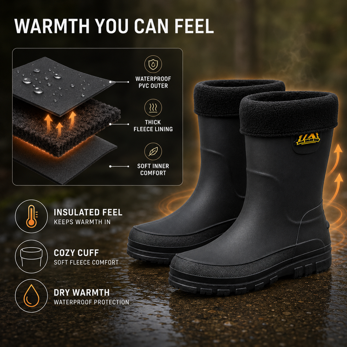 Wasserdichte Winter-Regenstiefel für Herren — Wadenhoch, rutschfest, mit Kunstfellfutter