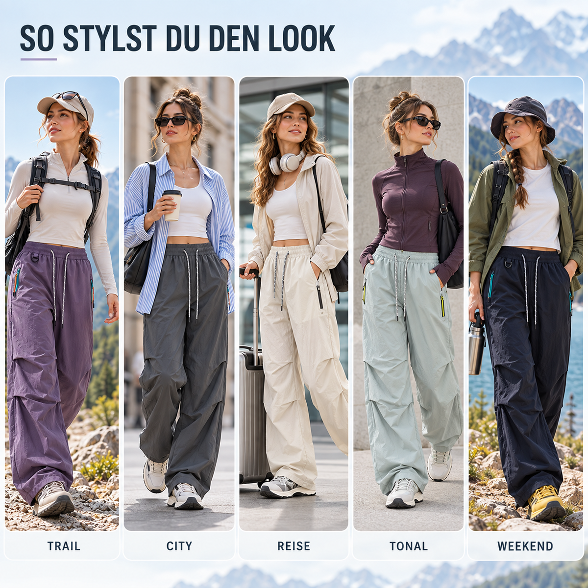Pantalones de senderismo resistentes al agua para mujer - pierna ancha, cintura y puños ajustables