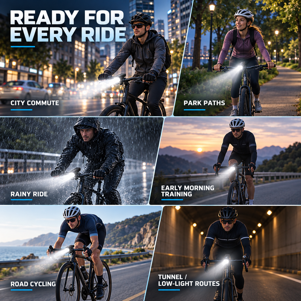 Rechargeable Bike Headlight — Auto-Sensing, Digital Battery Display