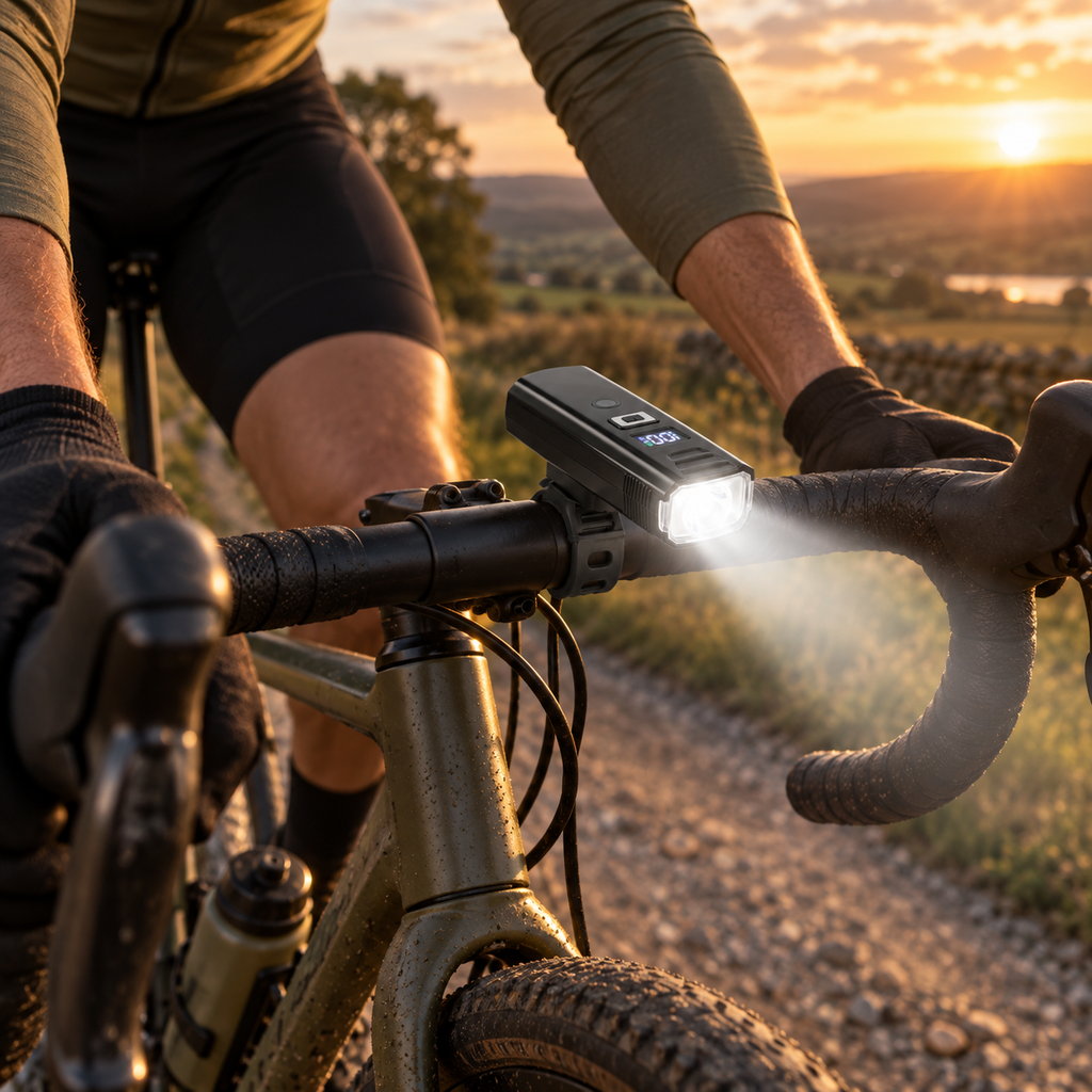 Rechargeable Bike Headlight — Auto-Sensing, Digital Battery Display