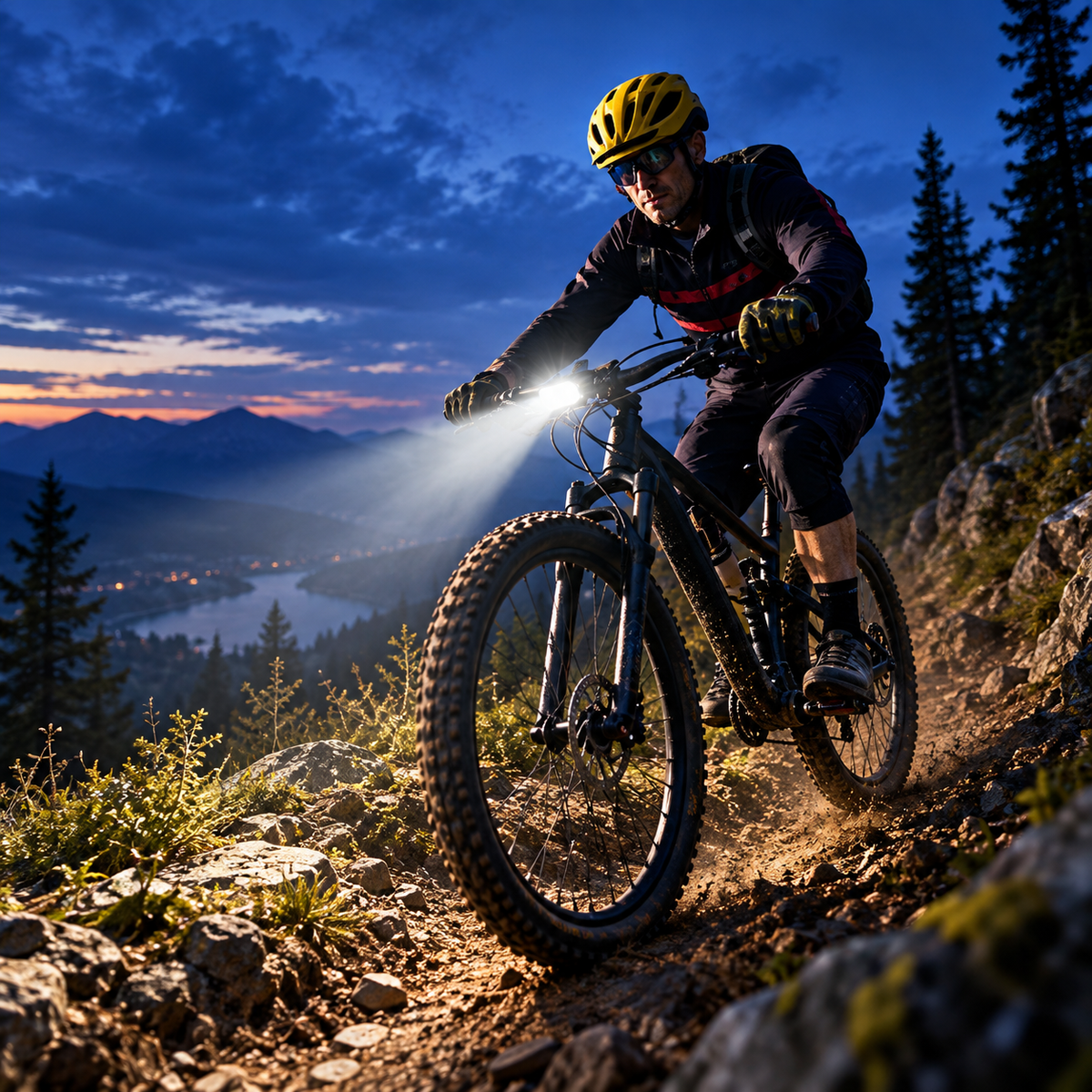 Rechargeable Bike Headlight — Auto-Sensing, Digital Battery Display