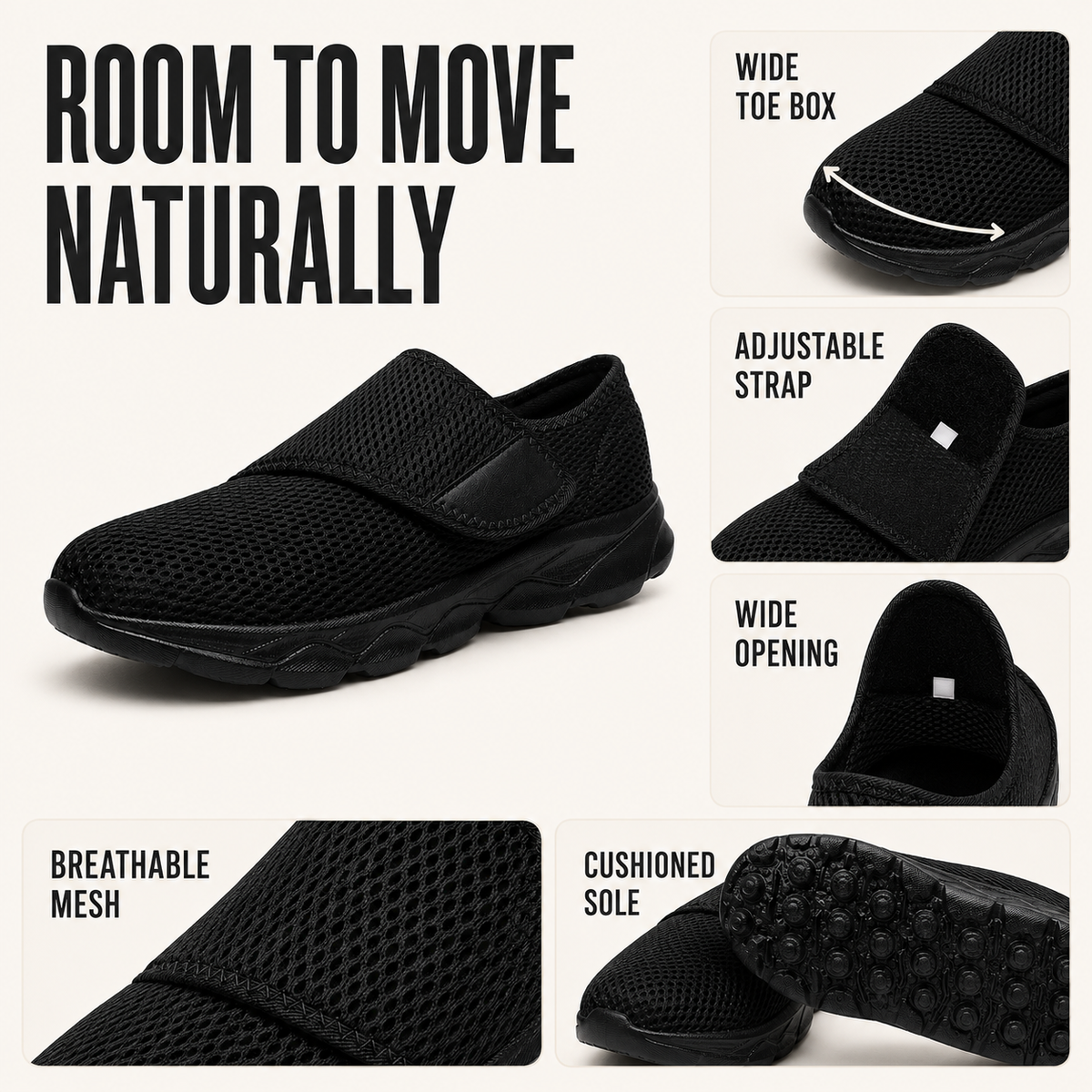 Chaussure de marche à enfiler en maille, extra-large et réglable, pour oignons