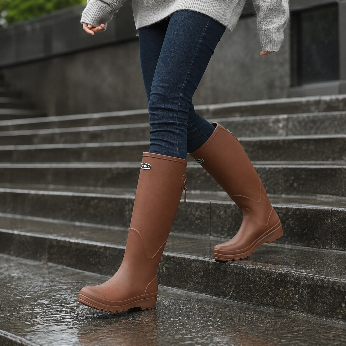 Knehøye vanntette gummistøvler for kvinner og menn - slip-on