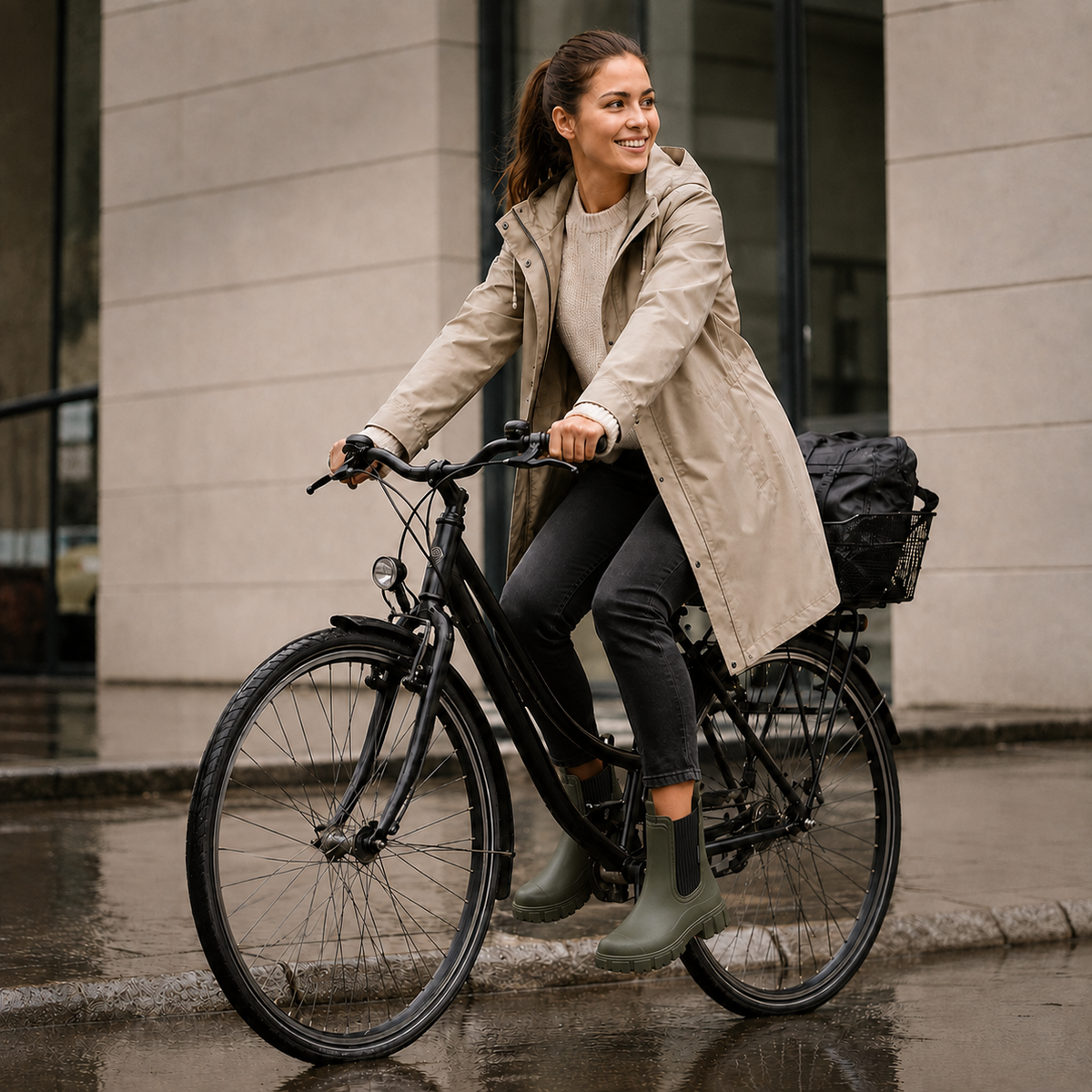 מגפי גשם קצרים בסגנון צ'לסי לנשים, עמידים למים — נעילה ללא שרוכים, סוליה מונעת החלקה