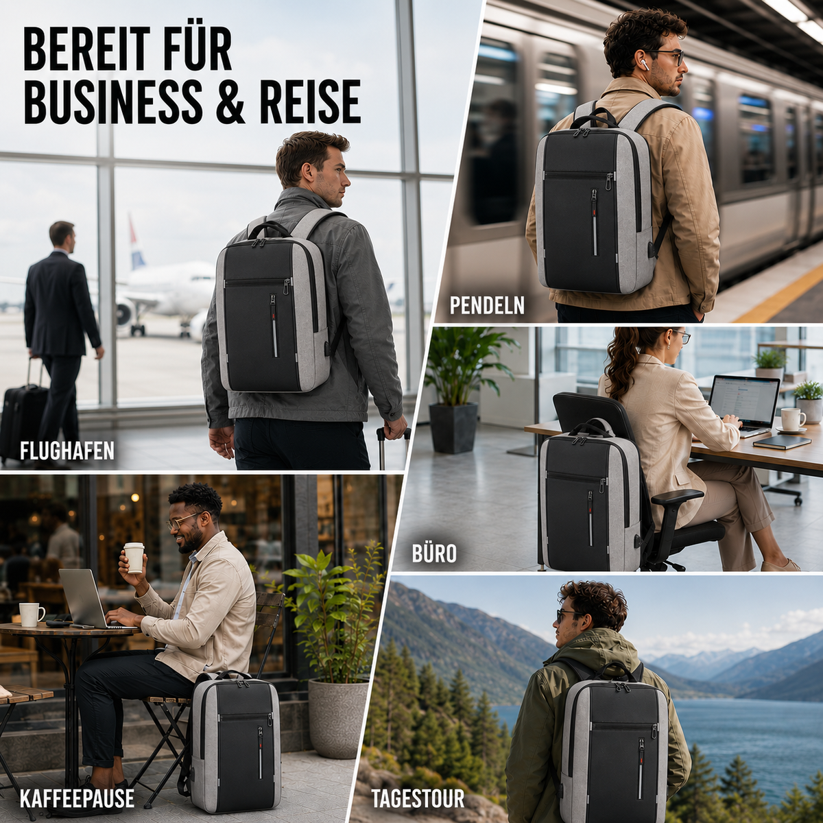 Water-Resistant Laptop Backpack — USB Port, Padded 15.6-Inch Sleeve