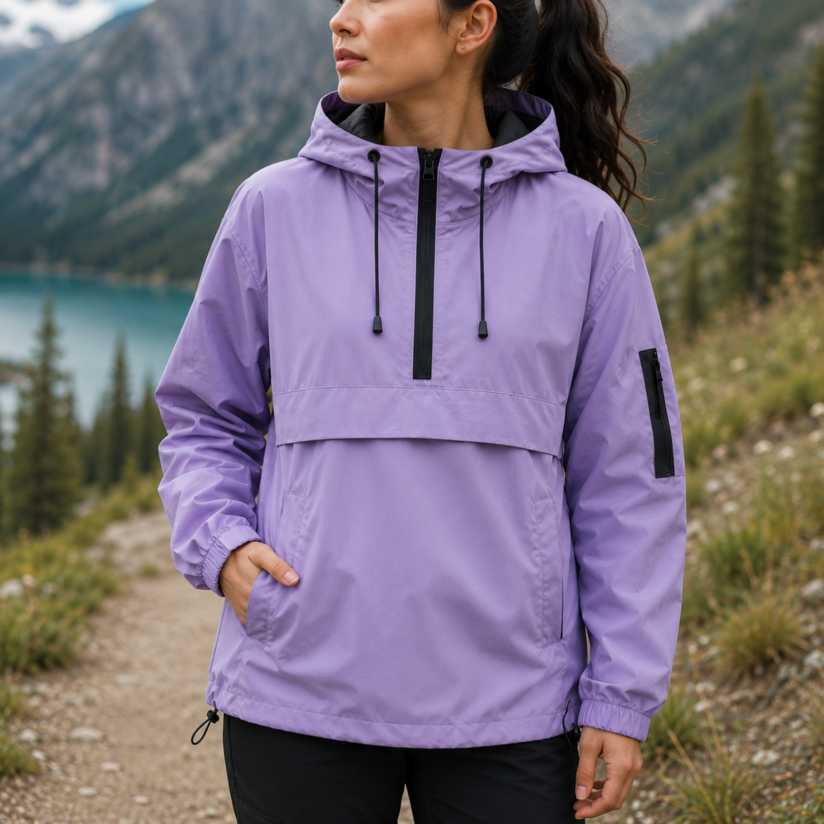 Coupe-vent à capuche et demi-zip — léger, résistant à l’eau