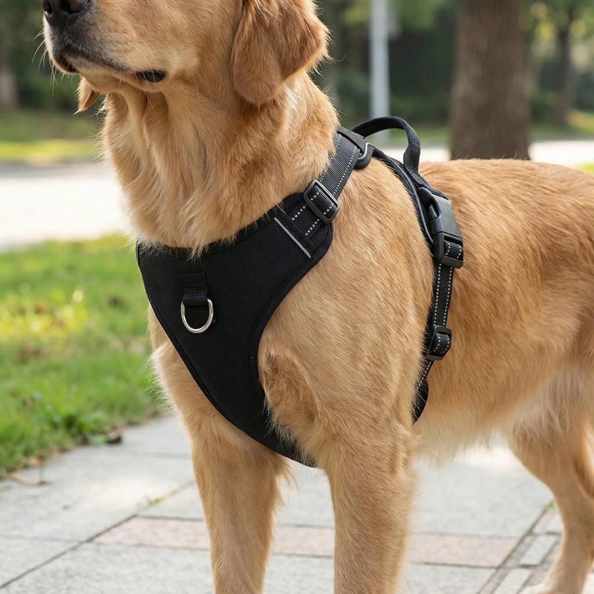 Állítható, húzásgátló kutyamellény — elülső pórázcsat, fényvisszaverő szegély