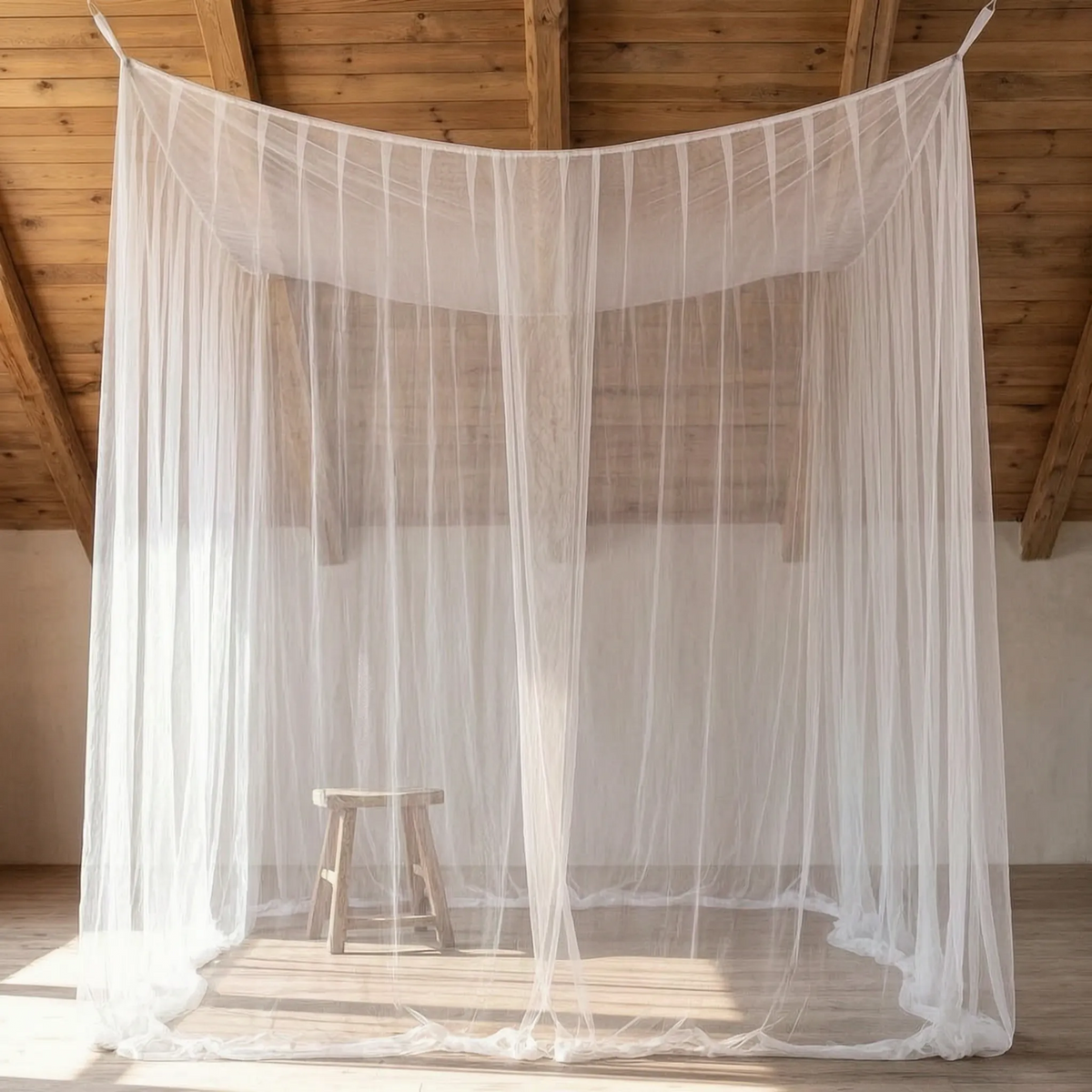 箱式悬挂床帐蚊帐 — 87×79×79 in，白色/黑色网布