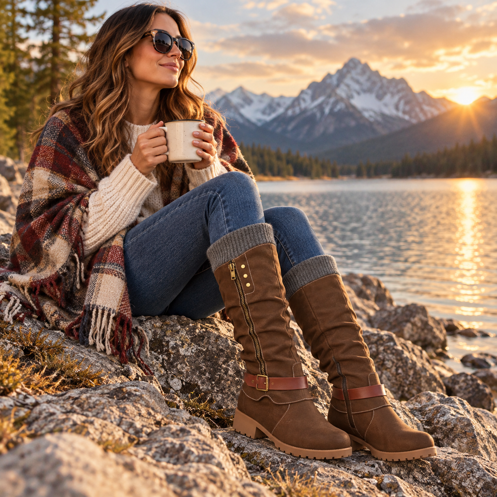 Botas de invierno aislantes de media caña — soporte para el arco, cremallera lateral y suela antideslizante