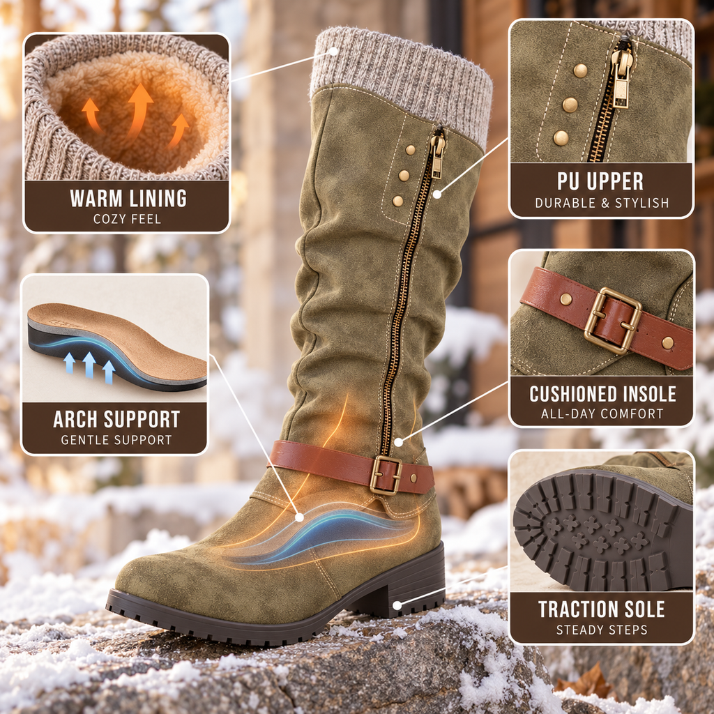 Botas de invierno aislantes de media caña — soporte para el arco, cremallera lateral y suela antideslizante