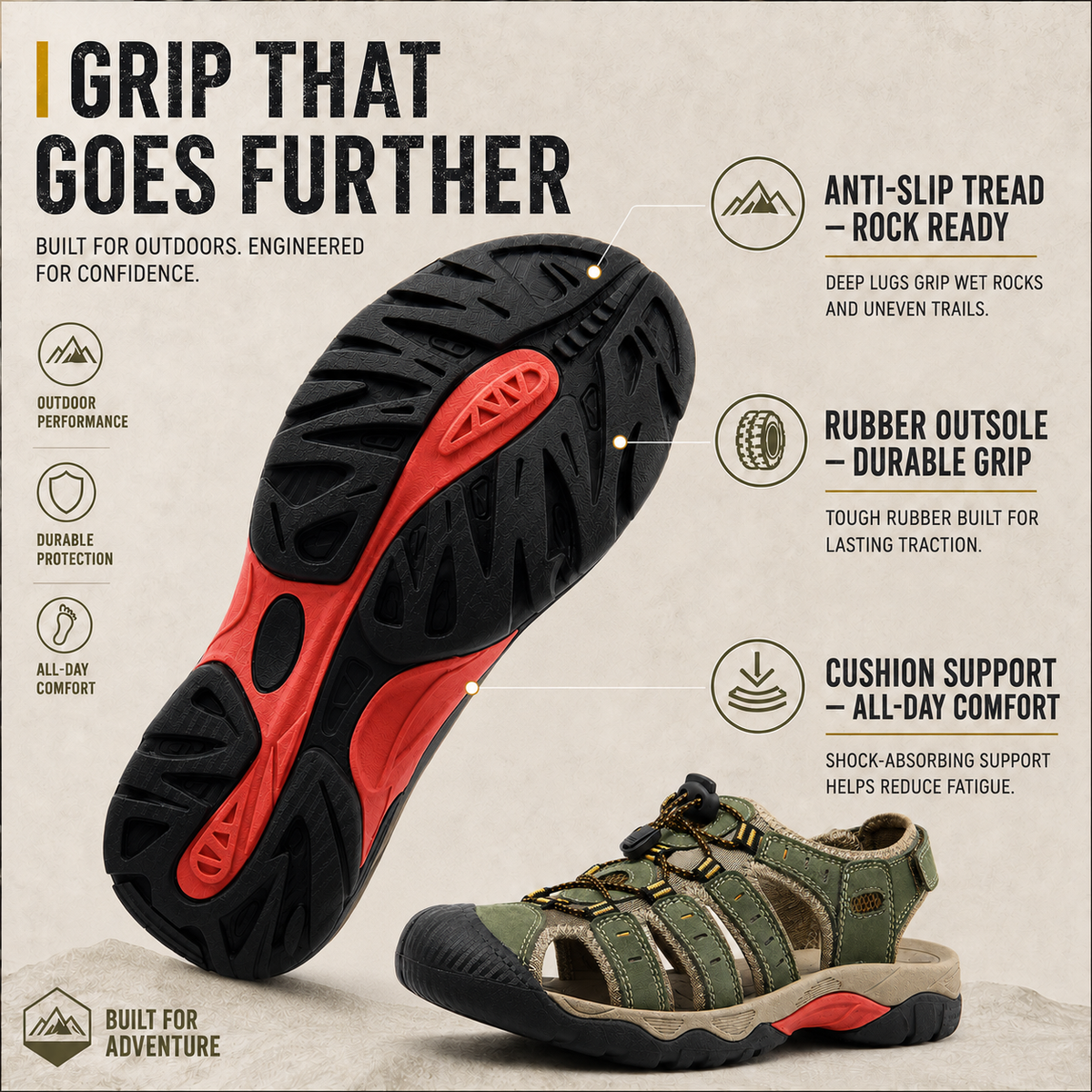 Men's Quick-Dry Sport Sandals — Adjustable Straps, Open-Toe