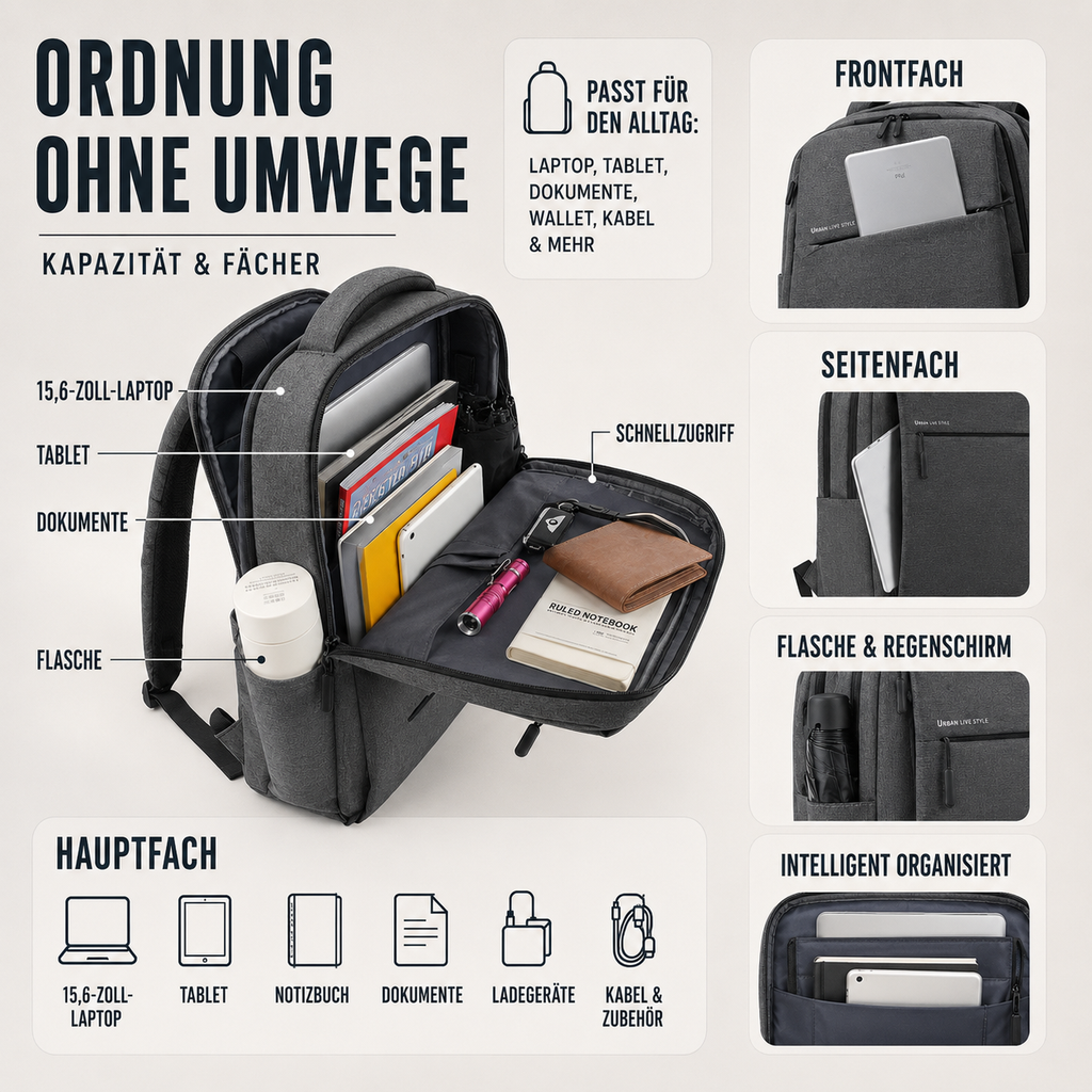 Mochila urbana resistente al agua con funda acolchada para portátil de 15.6 pulgadas
