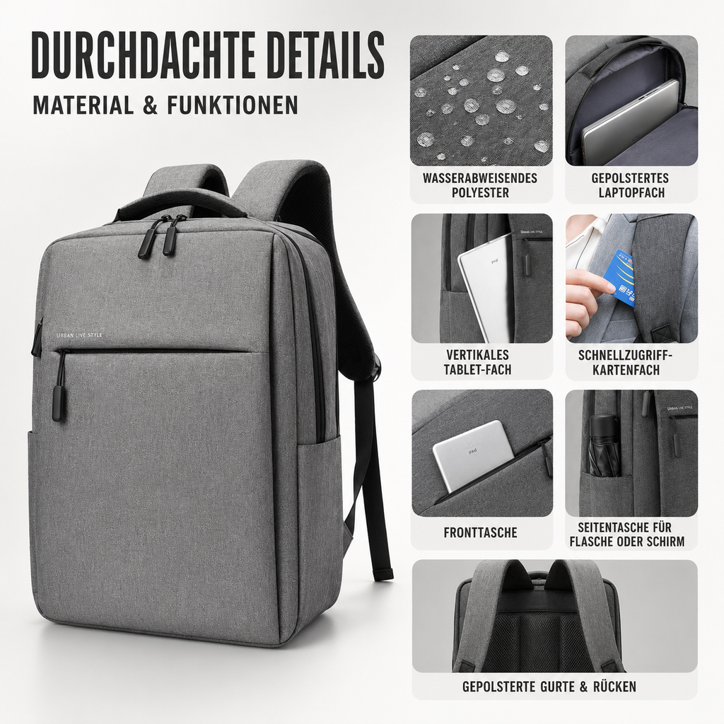 Mochila urbana resistente al agua con funda acolchada para portátil de 15.6 pulgadas