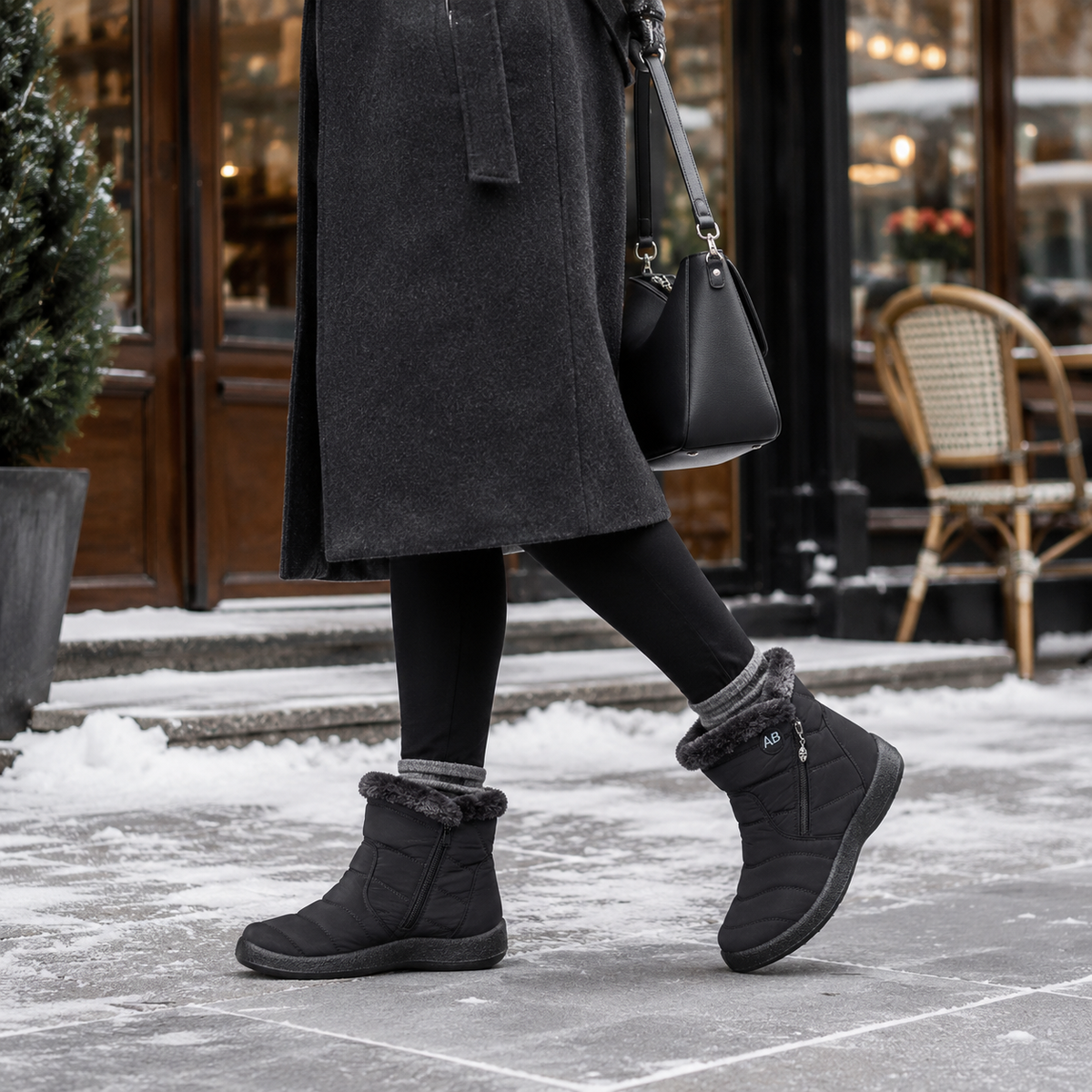 Botines impermeables con aislamiento para mujer — cremallera lateral, suela antideslizante