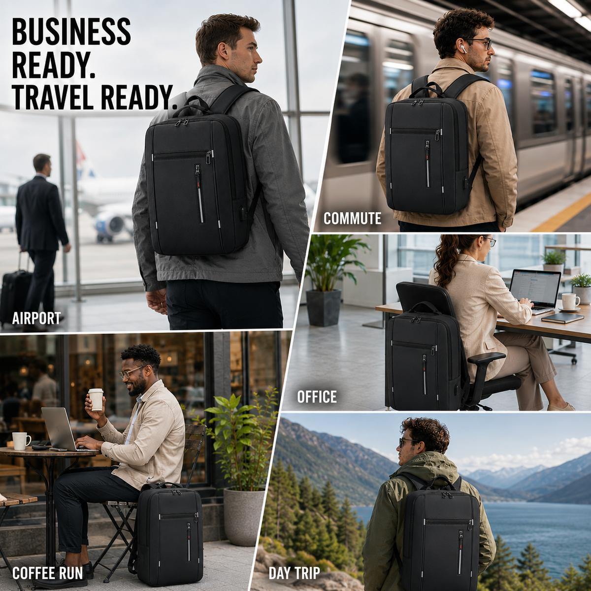 Mochila impermeable para portátil de 15.6 pulgadas — puerto USB de carga acolchado