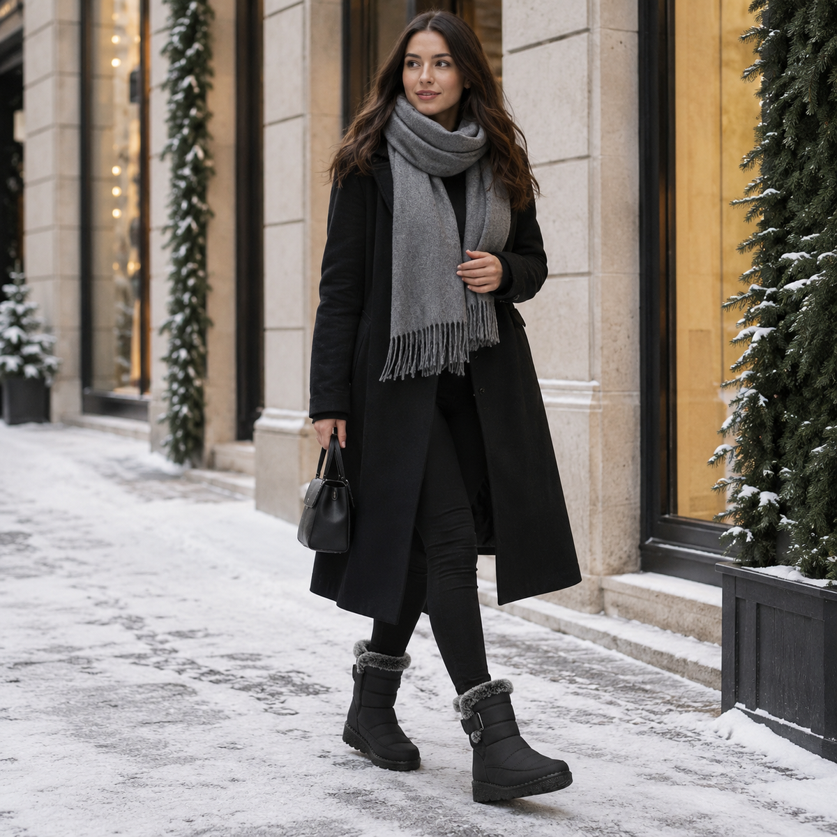 Botas de nieve impermeables para mujer — forro afelpado y suela antideslizante