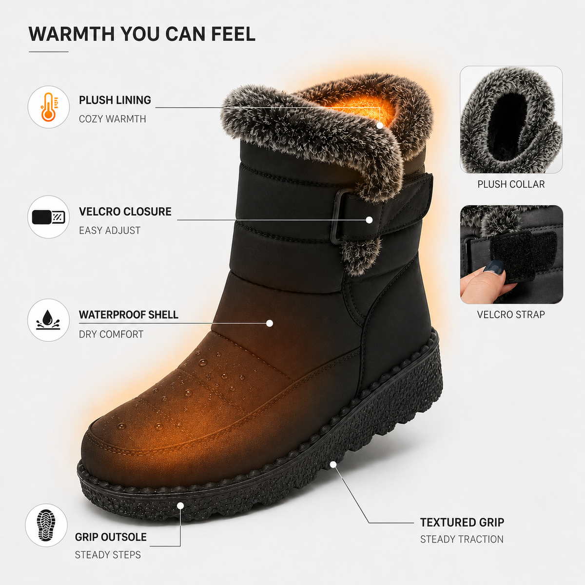 Botas de nieve impermeables para mujer — forro afelpado y suela antideslizante
