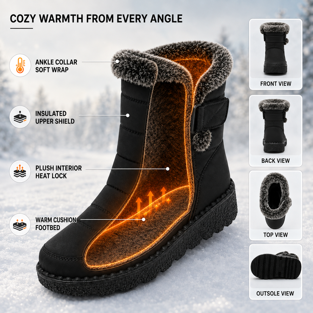Botas de nieve impermeables para mujer — forro afelpado y suela antideslizante
