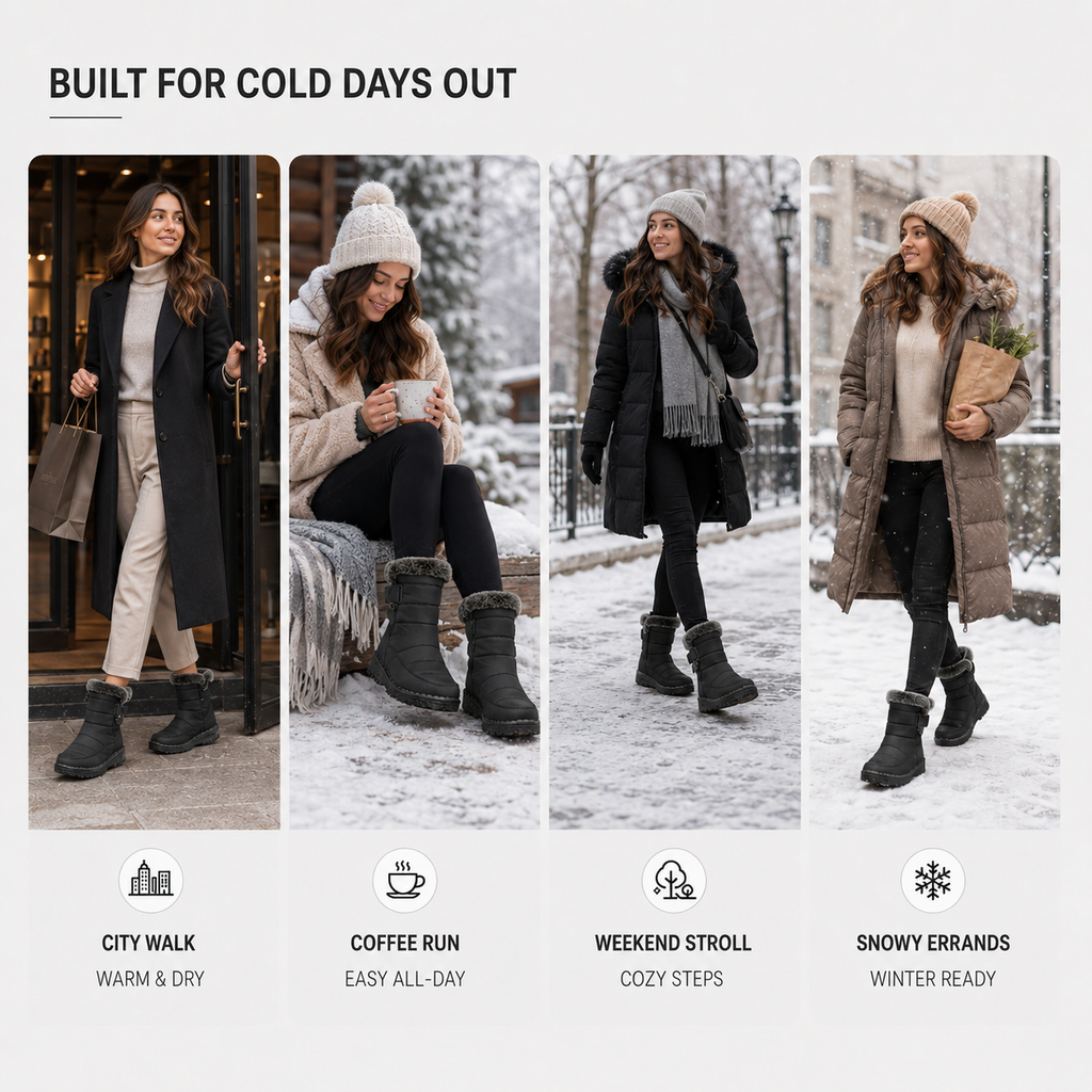 Botas de nieve impermeables para mujer — forro afelpado y suela antideslizante