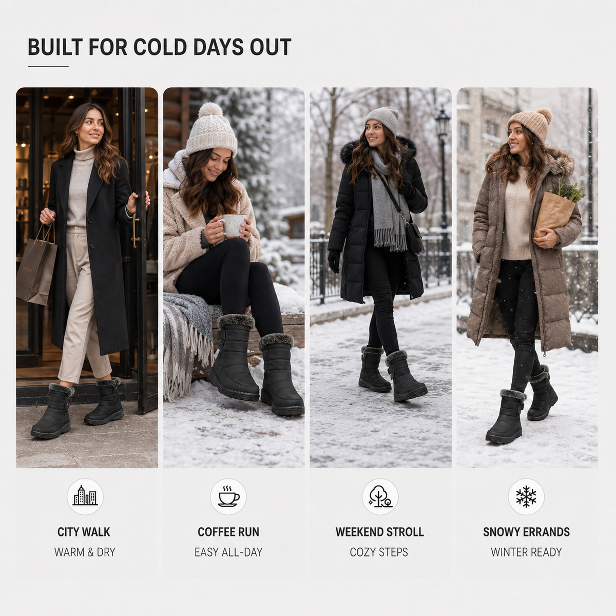 Botas de nieve impermeables para mujer — forro afelpado y suela antideslizante