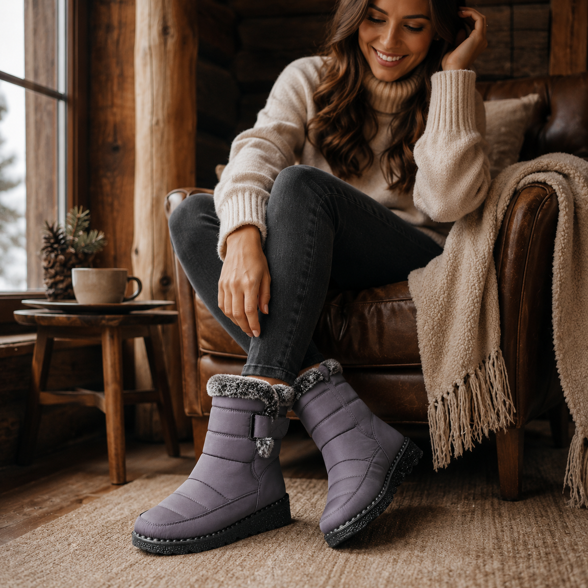 Botas de nieve impermeables para mujer — forro afelpado y suela antideslizante