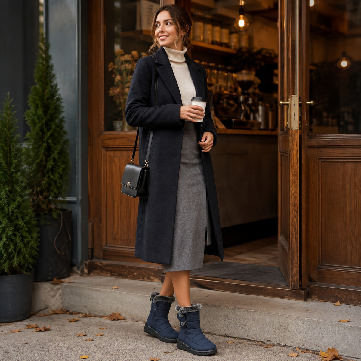 Botas de nieve impermeables para mujer — forro afelpado y suela antideslizante