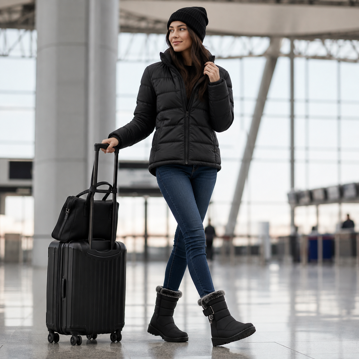 Botas de nieve impermeables para mujer — forro afelpado y suela antideslizante