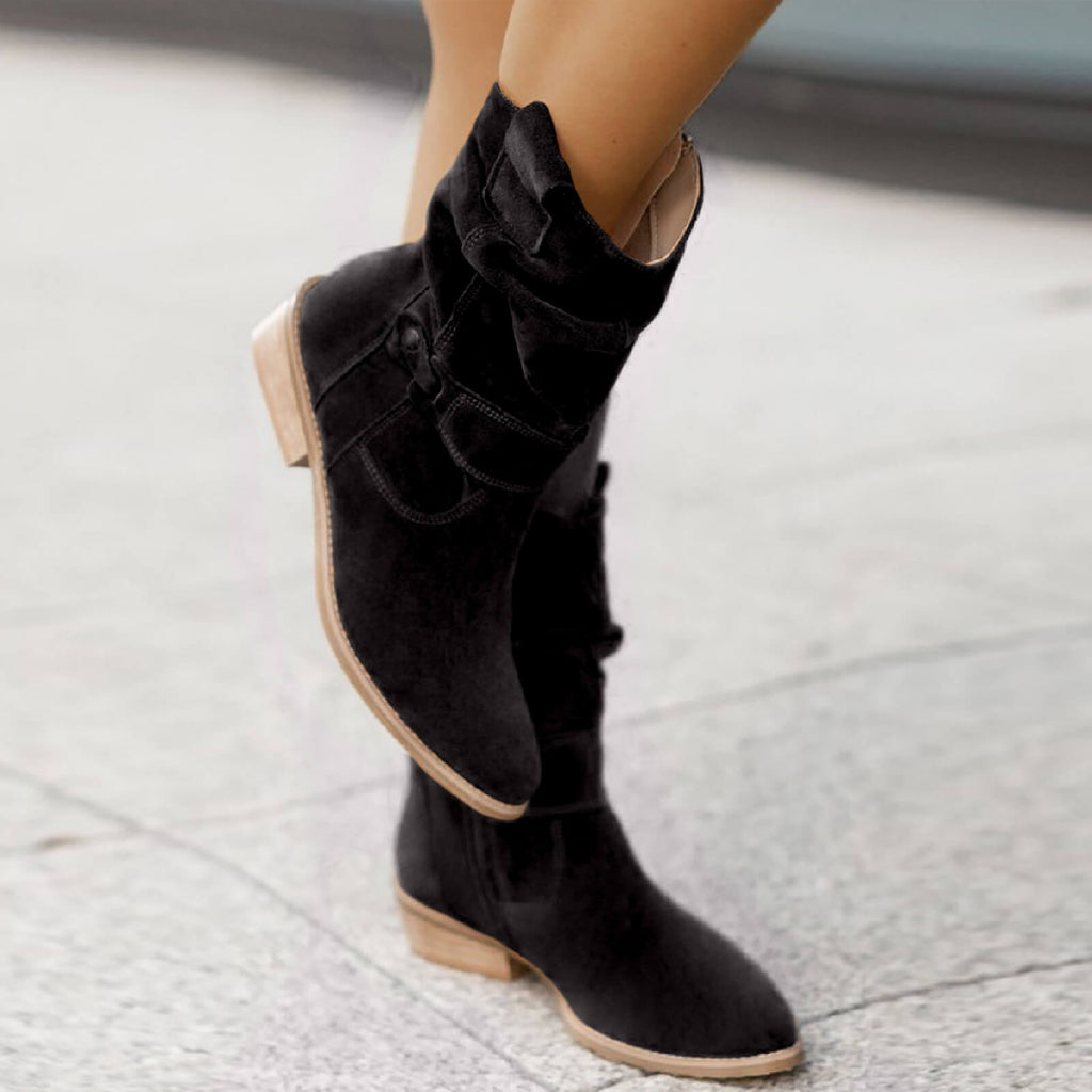 Women's Suede-Effect Low Heel Boots — Cushioned Insole, Non-Slip Sole