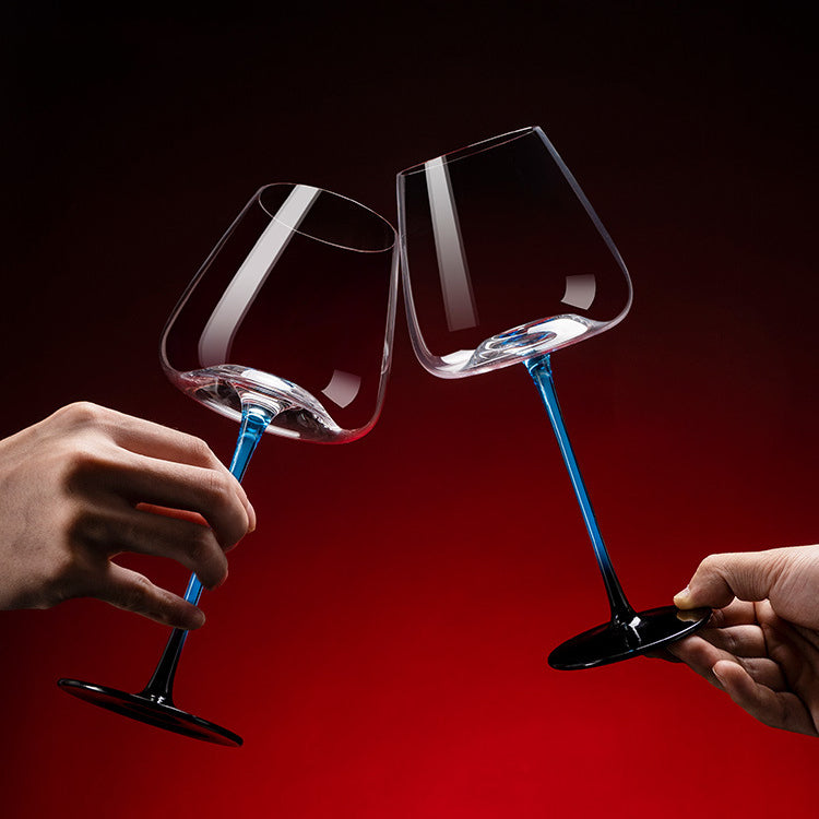 Set de pahare de vin și decantor, pictate manual, albastru cobalt, pentru vin roșu