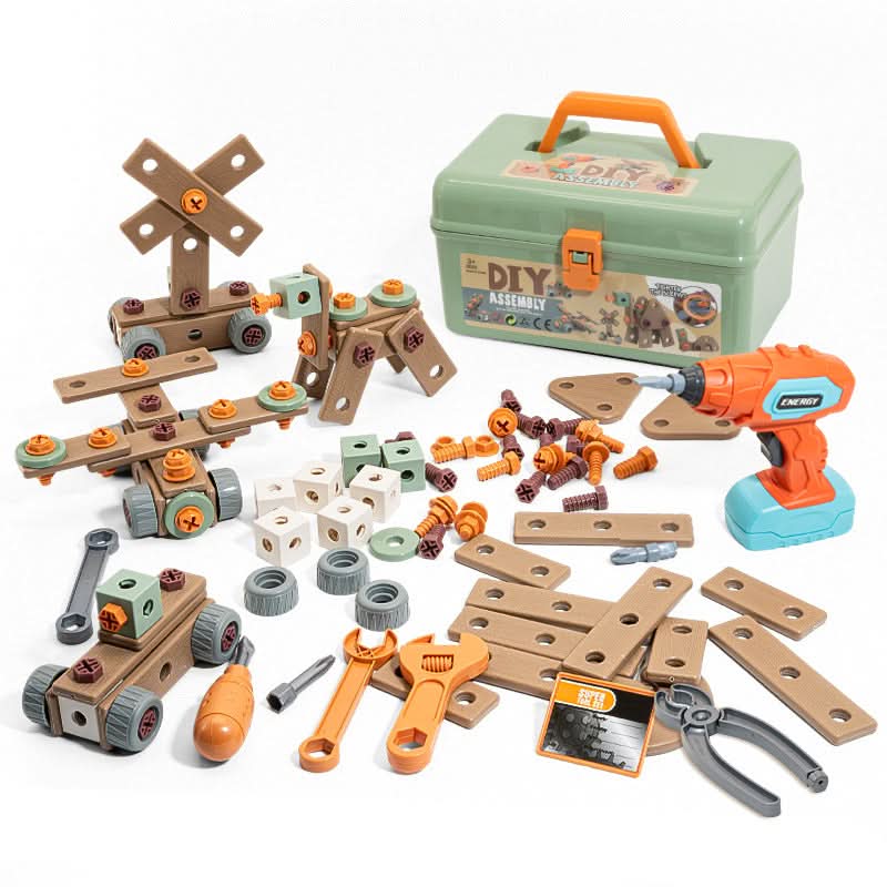 Kids Construction Toy Workshop with Realistic Power Tools 198-Piece STEM Building Set ABS Plastic Pretend Play Drill Screwdriver for Boys Gi