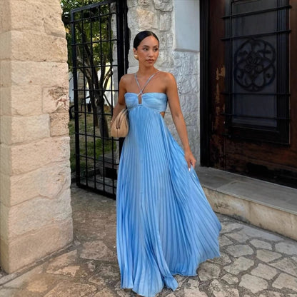 Robe tube plissée sans manches de couleur pure