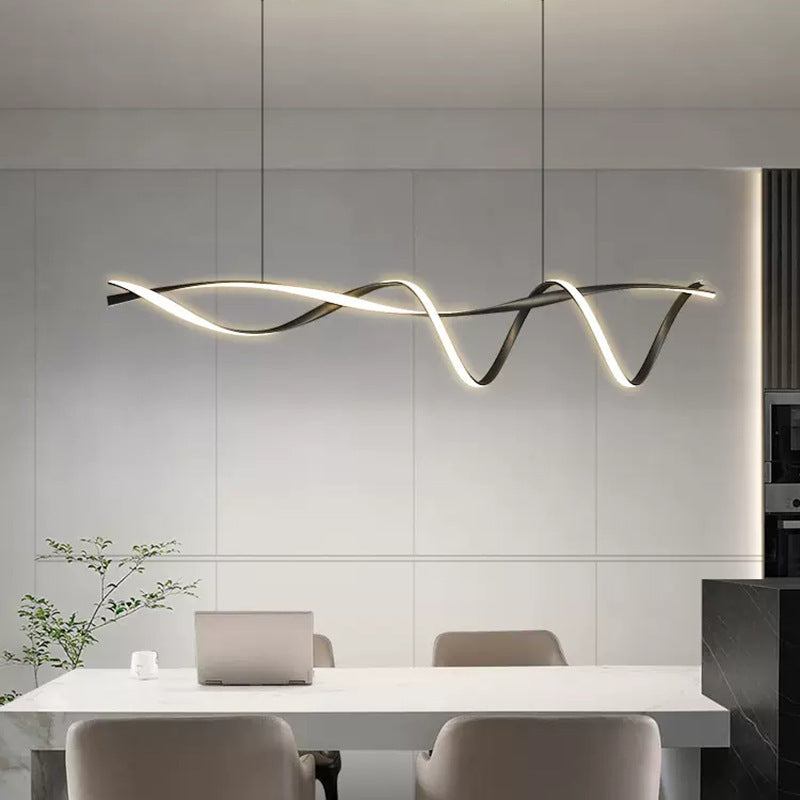 Hengende, lineær LED-lampe til kjøkkenøy, svart legering, justerbar kabel på 39-59 tommer, moderne, minimalistisk takarmatur